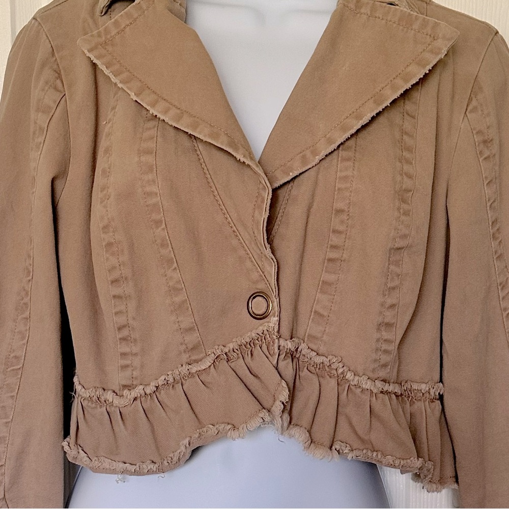 Mixit Tan Cropped Jacket Blazer Ruffles - Picture 5 of 7